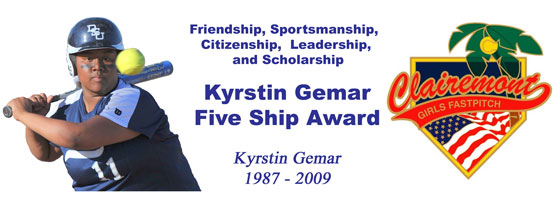 Kyrstin Gemar Five Ship Award - Friendship, Sportsmanship, Citizenship,  Leadership and Scholarship - http://www.cgfp.org/?Info=M05-News&Item=20100501